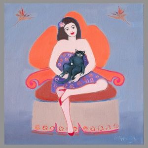 Oil painting, "Fauteuil corail". (Coral armchair)  12"x12"
